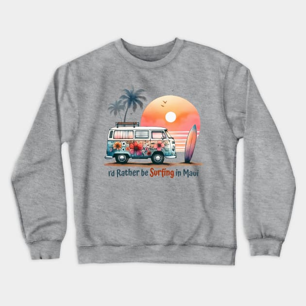 Vintage Maui Beach Surfing Graphic Tee | Fun 70s Hawaiian Hippie Van Crewneck Sweatshirt by Mad Monkey Creations